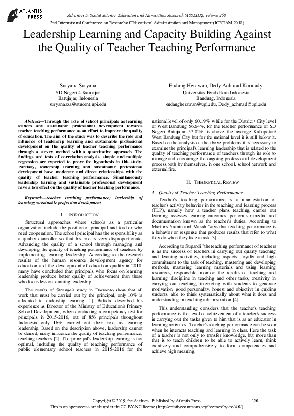 (PDF) Leadership Learning and Capacity Building Against the Quality of ...