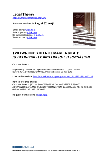 (PDF) Two Wrongs Do Not Make a Right: Responsibility and Overdetermination