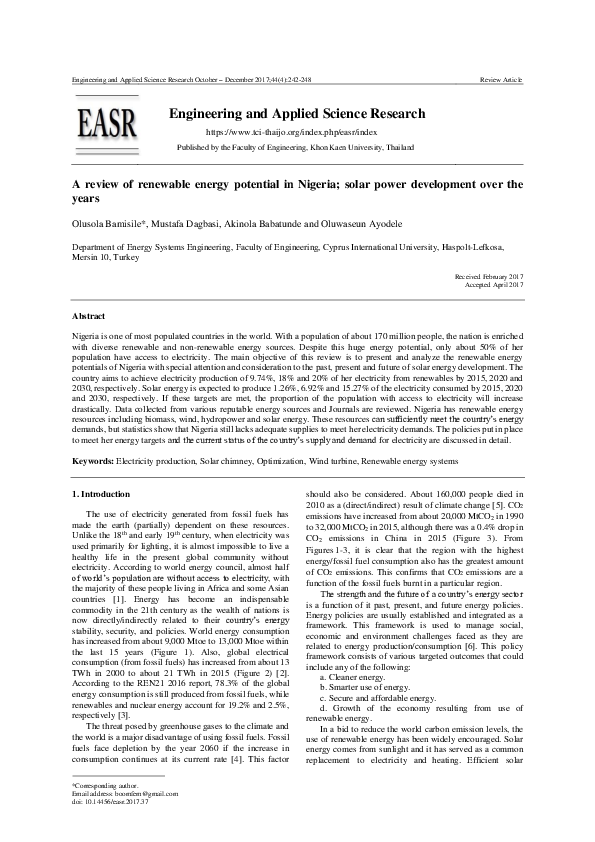(PDF) A review of renewable energy potential in Nigeria; solar power ...