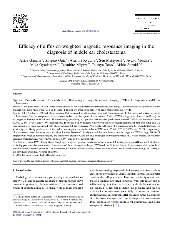 (PDF) Efficacy of diffusion-weighted magnetic resonance imaging in the ...