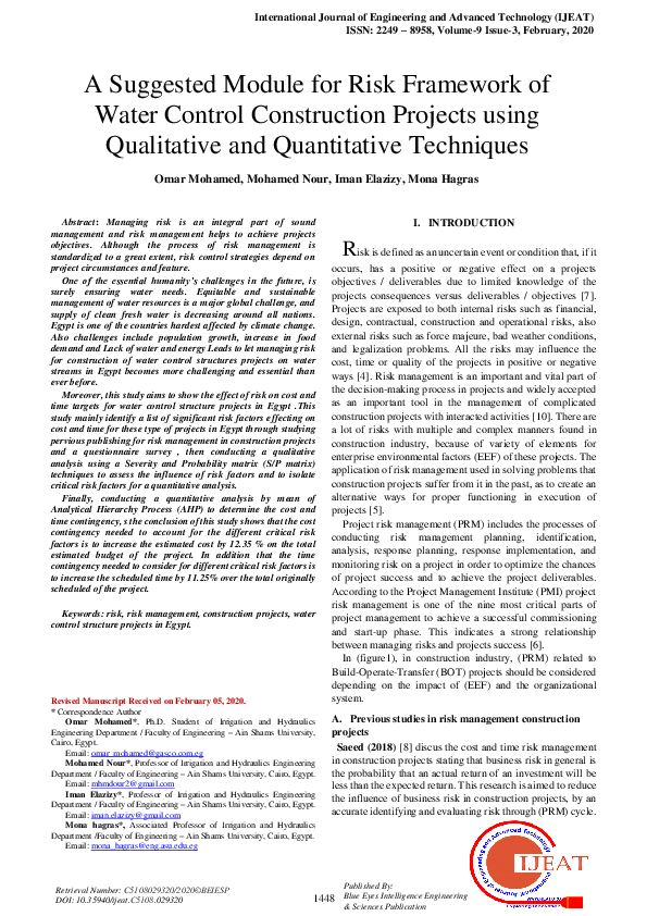 (PDF) A Suggested Module for Risk Framework of Water Control ...