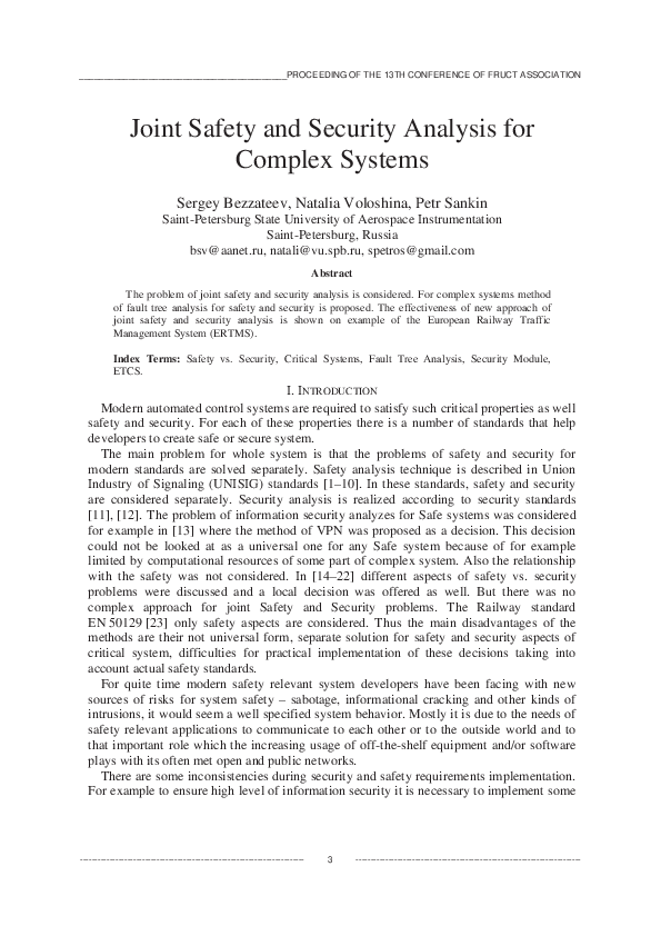 (PDF) Joint safety and security analysis for complex systems