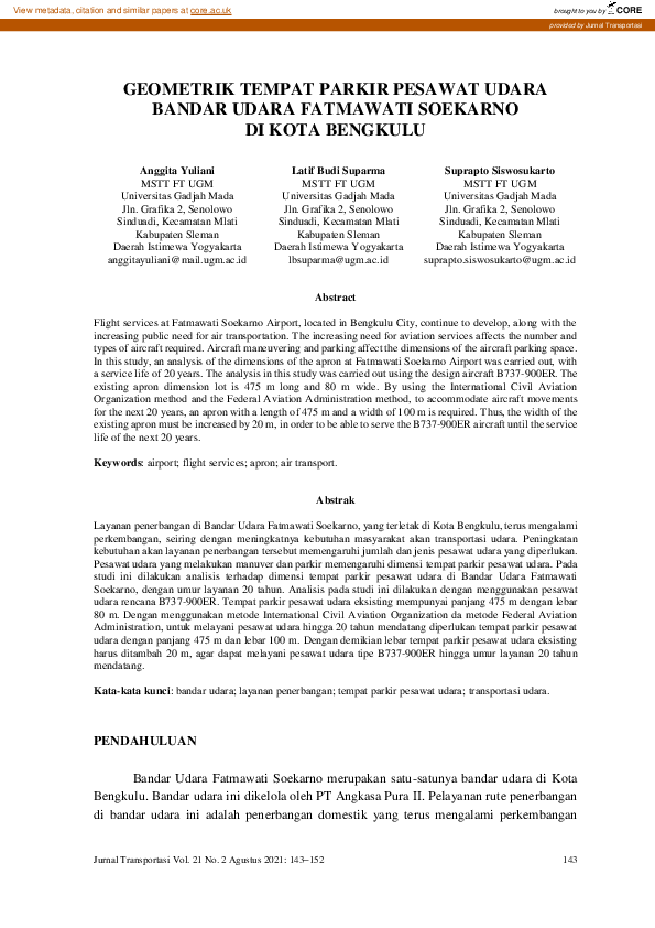 (PDF) Geometrik Tempat Parkir Pesawat Udara Bandar Udara Fatmawati