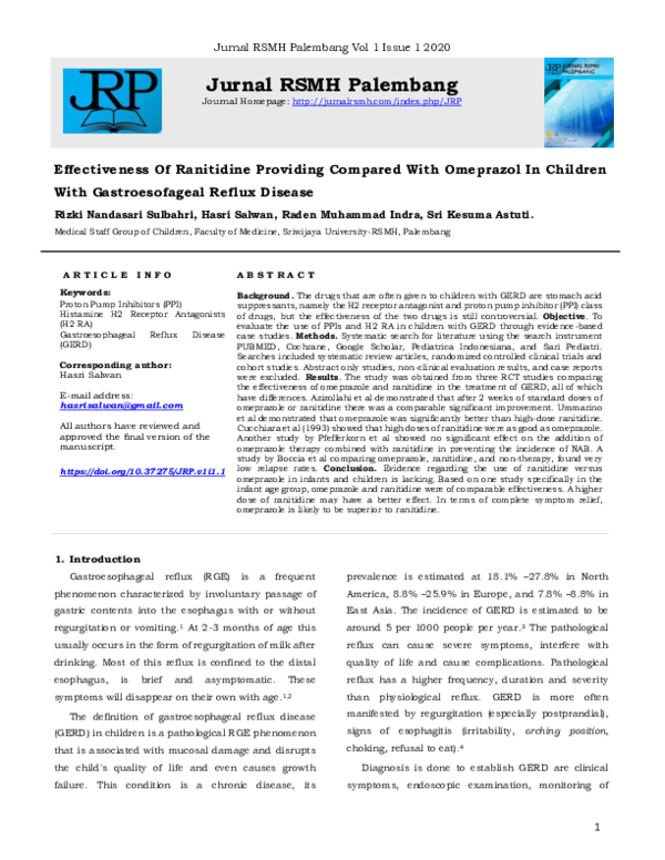 (PDF) Effectiveness Of Ranitidine Providing Compared With Omeprazol In ...