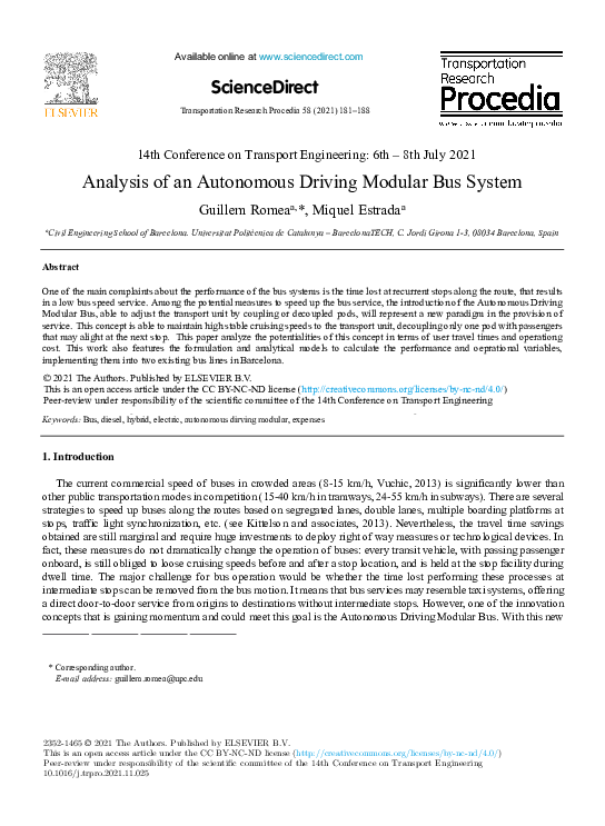 (PDF) Analysis of an Autonomous Driving Modular Bus System