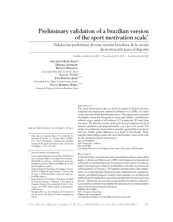 (PDF) Preliminary validation of a brazilian version of the sport ...