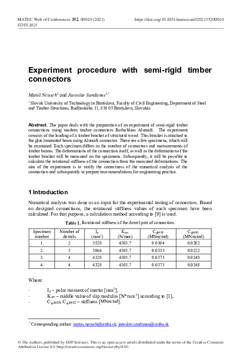 (PDF) Experiment procedure with semi-rigid timber connectors