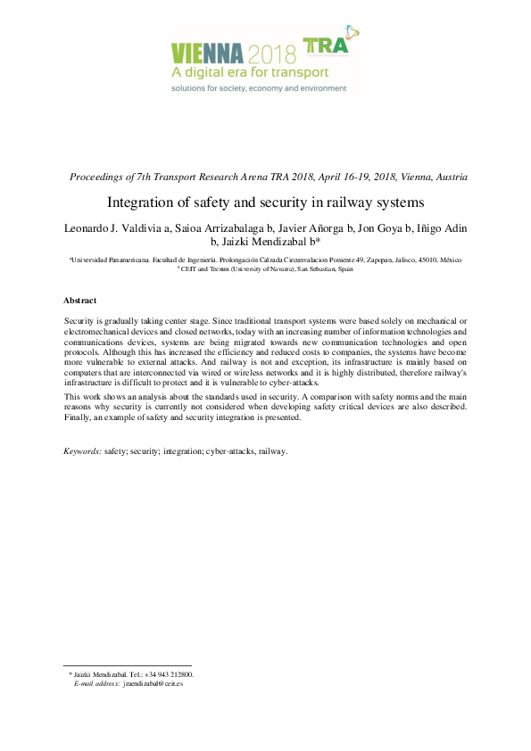 (PDF) Integration of safety and security in railway systems