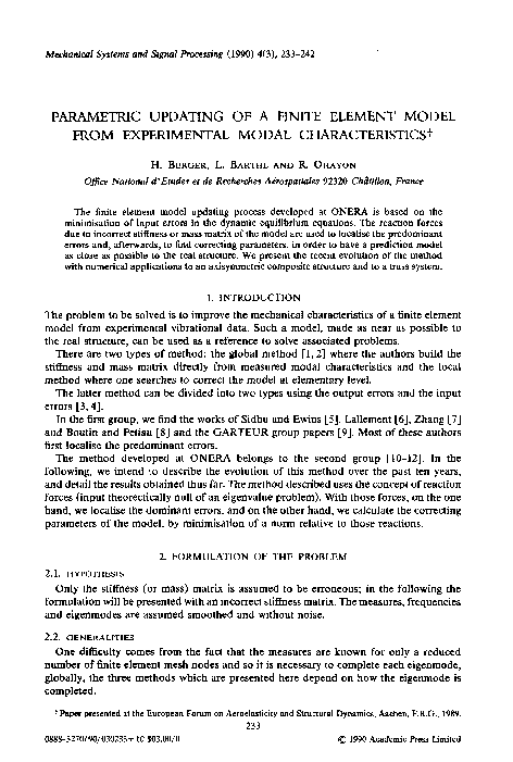 (PDF) Parametric updating of a finite element model from experimental ...