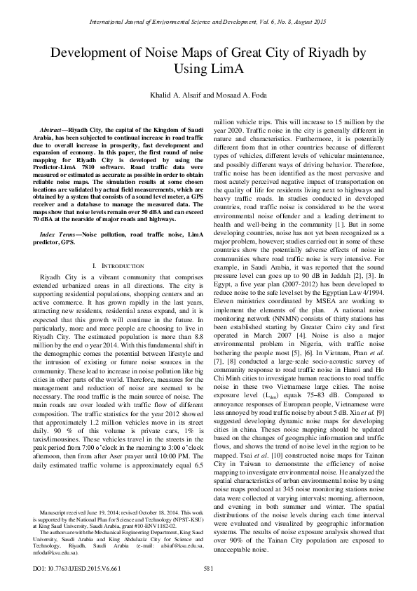 (PDF) Development of Noise Maps of Great City of Riyadh by Using LimA