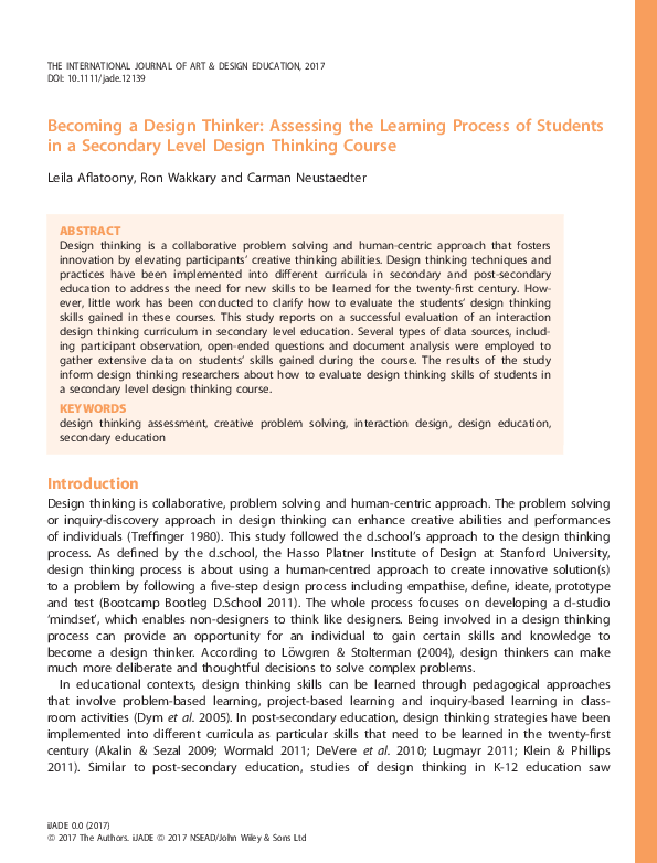 (PDF) Becoming a Design Thinker: Assessing the Learning Process of ...