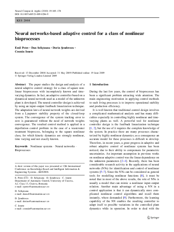 (PDF) Neural networks-based adaptive control for a class of nonlinear ...