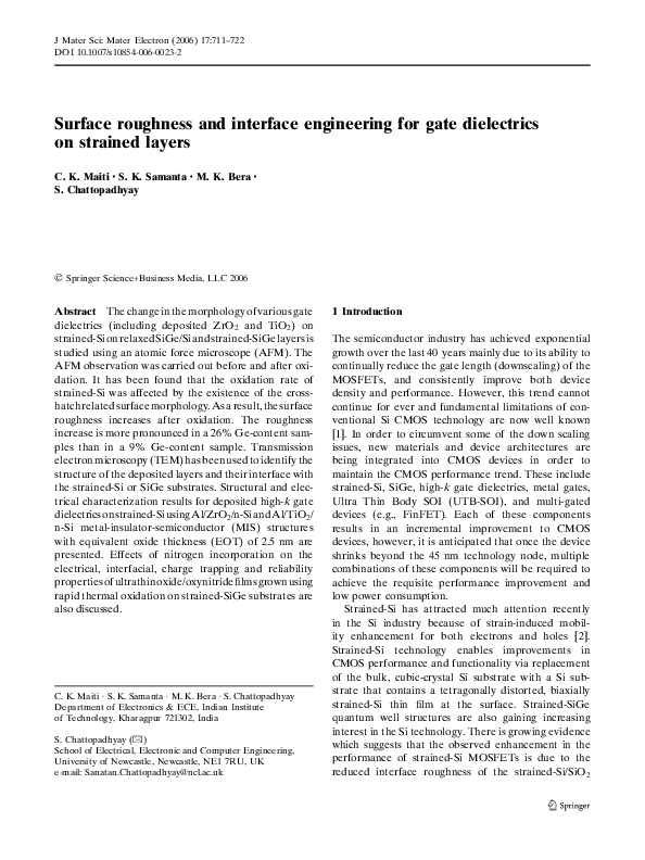 (PDF) Surface roughness and interface engineering for gate dielectrics ...
