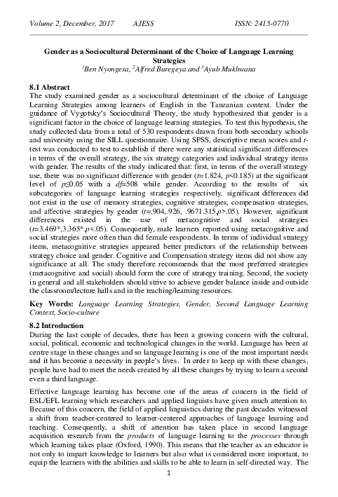 (PDF) Gender as a Sociocultural Determinant of the Choice of Language ...