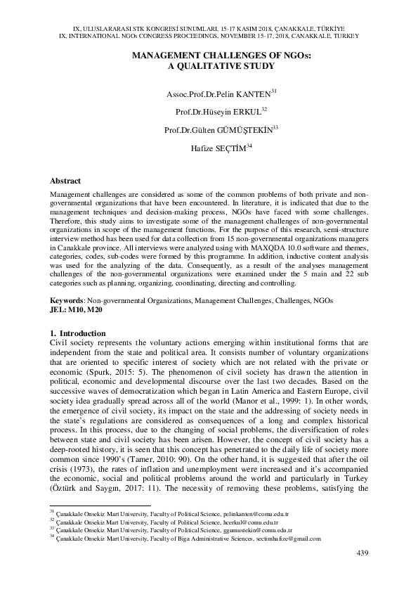 (PDF) MANAGEMENT CHALLENGES OF NGOs: A QUALITATIVE STUDY