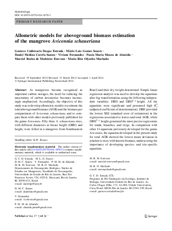 (PDF) Allometric models for aboveground biomass estimation of the ...