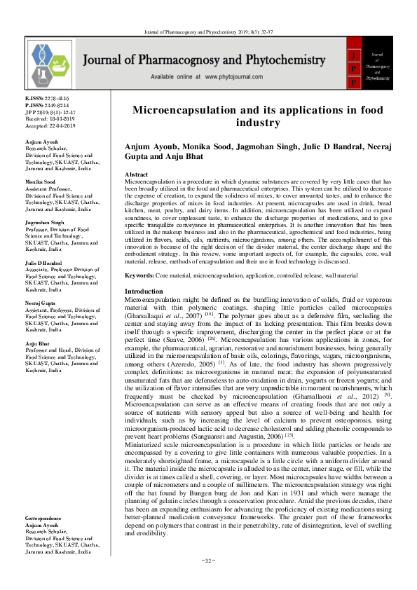 (PDF) Microencapsulation and its applications in food industry