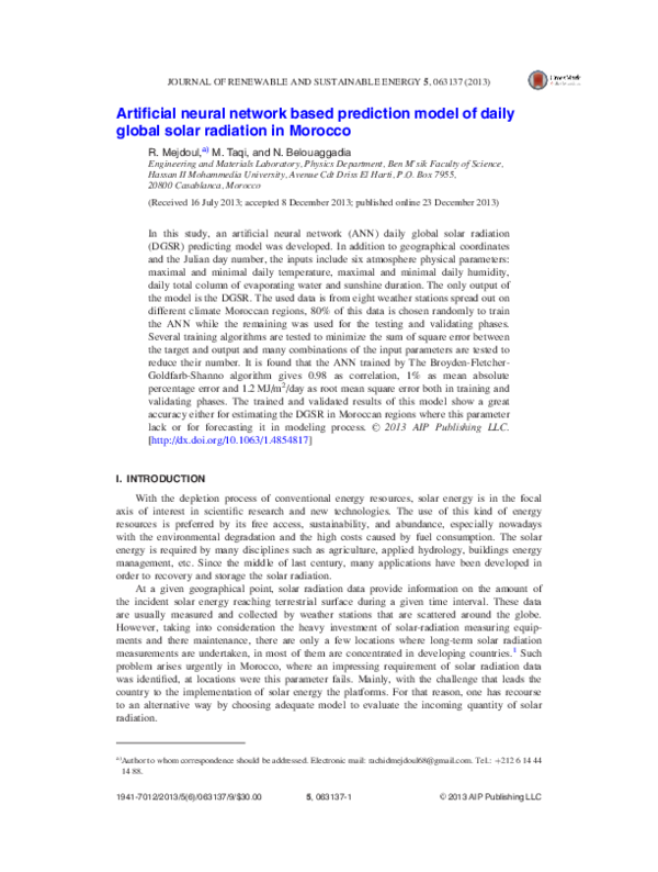 (PDF) Artificial neural network based prediction model of daily global ...