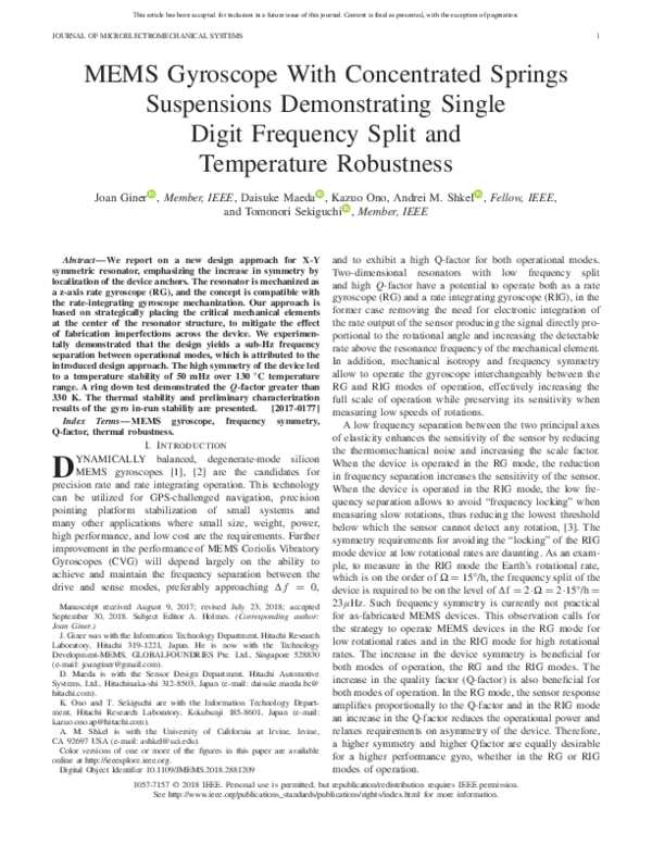 (PDF) MEMS Gyroscope With Concentrated Springs Suspensions ...