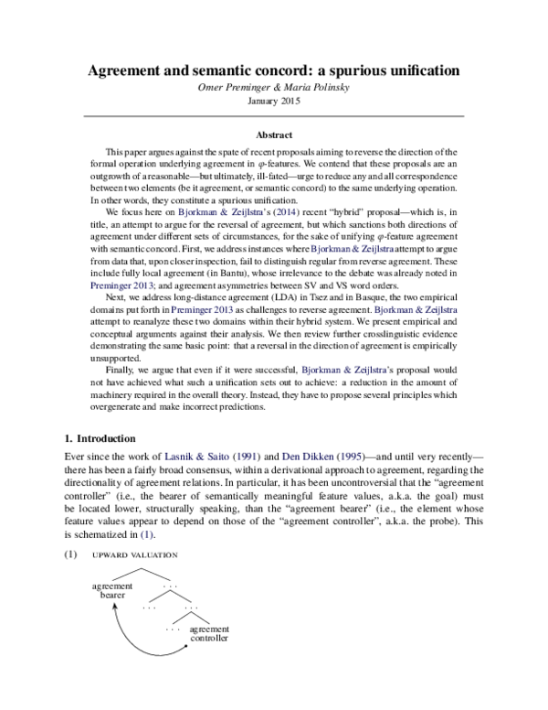 (PDF) Agreement and semantic concord: a spurious unification