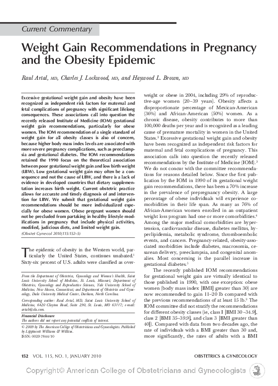 (PDF) Weight Gain Recommendations in Pregnancy and the Obesity Epidemic