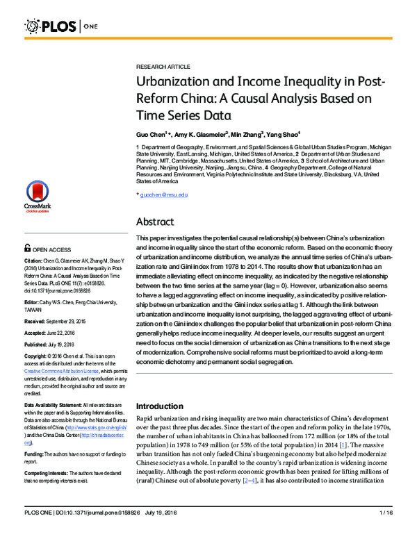 (PDF) Urbanization and Income Inequality in Post-Reform China: A Causal ...