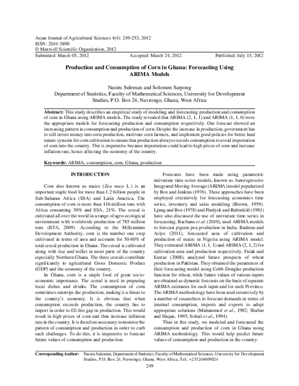 (PDF) Production and Consumption of Corn in Ghana: Forecasting Using ...