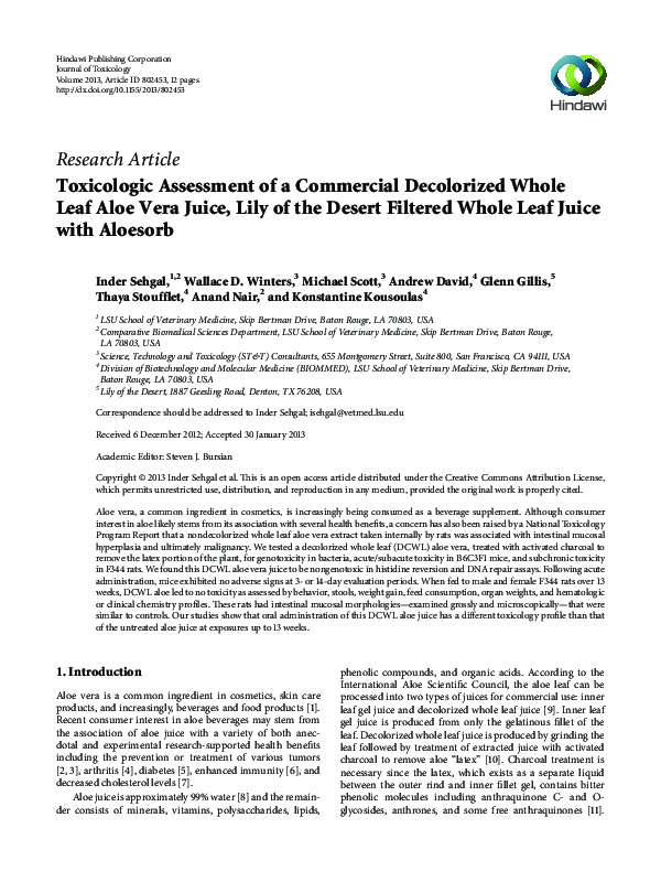 (PDF) Toxicologic Assessment of a Commercial Decolorized Whole Leaf ...