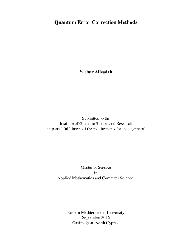 (PDF) Quantum Error Correction Methods