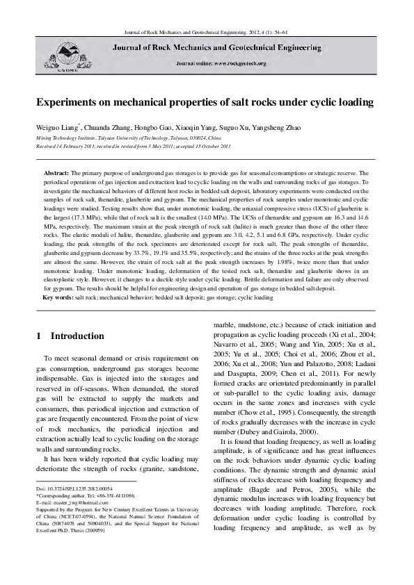 (PDF) Experiments on mechanical properties of salt rocks under cyclic ...