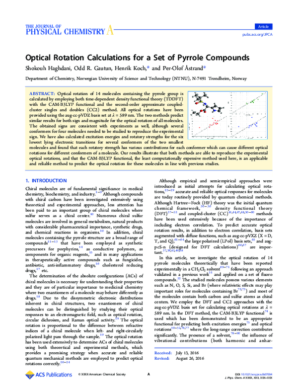 (PDF) Optical Rotation Calculations for a Set of Pyrrole Compounds