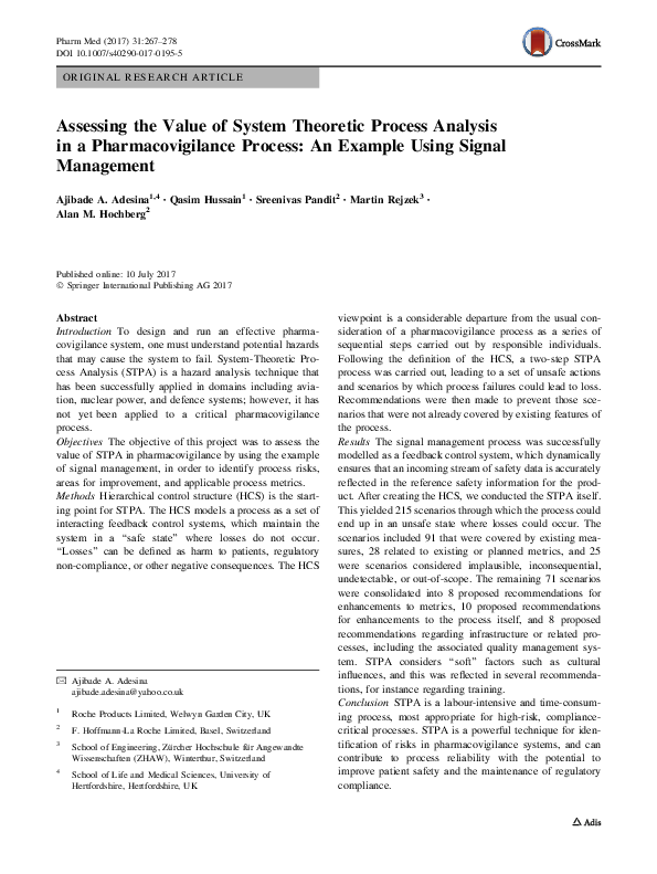 (PDF) Assessing the Value of System Theoretic Process Analysis in a ...