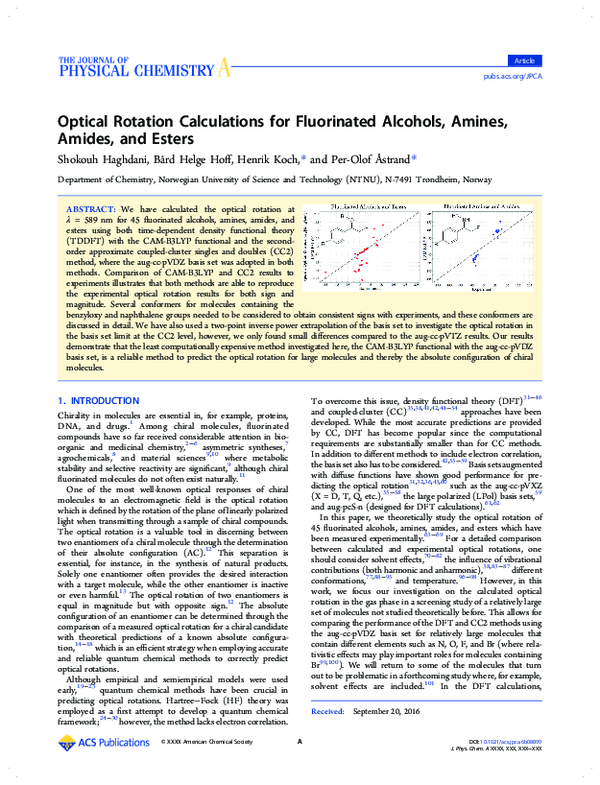 (PDF) Optical Rotation Calculations for Fluorinated Alcohols, Amines ...