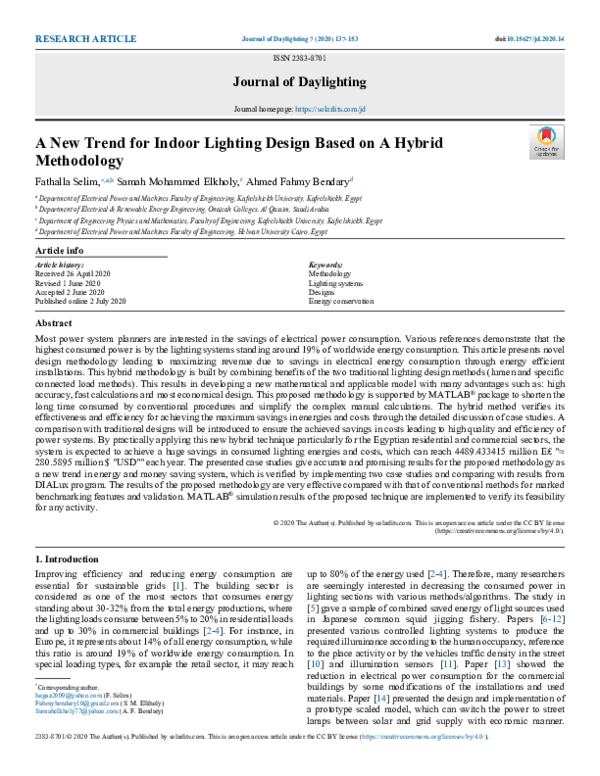 (PDF) A New Trend for Indoor Lighting Design Based on A Hybrid Methodology