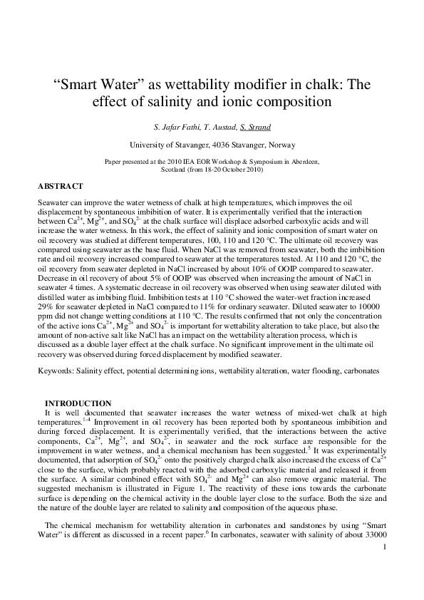 (PDF) “Smart Water” as a Wettability Modifier in Chalk: The Effect of ...
