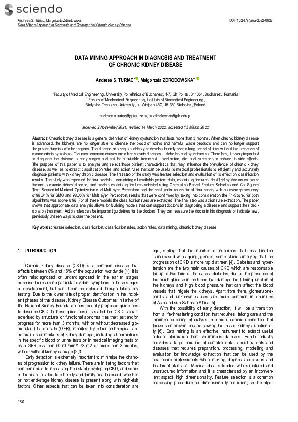 (PDF) Data Mining Approach in Diagnosis and Treatment of Chronic Kidney ...