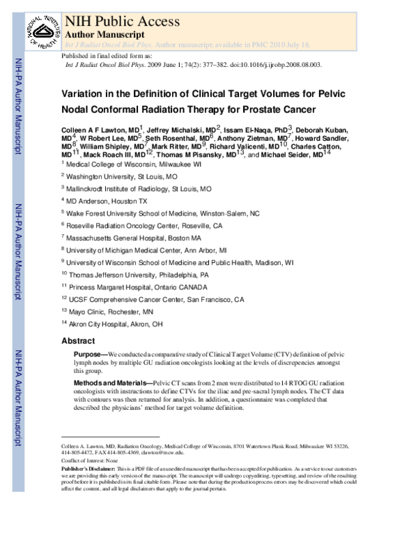 (PDF) Variation in the Definition of Clinical Target Volumes for Pelvic ...