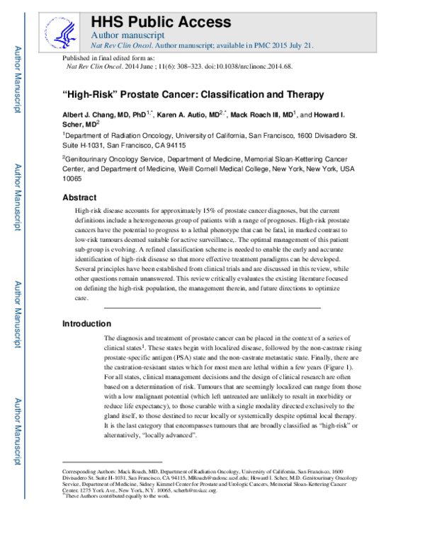 (PDF) High-risk prostate cancer—classification and therapy
