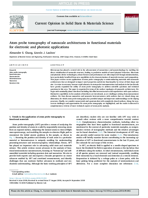 (PDF) Atom probe tomography of nanoscale architectures in functional ...