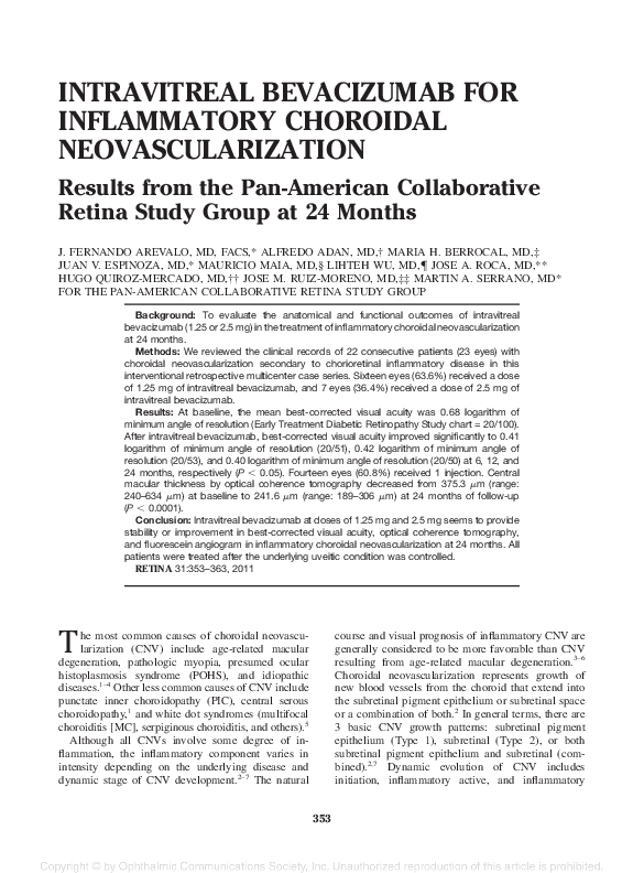 (PDF) Intravitreal Bevacizumab for Inflammatory Choroidal ...