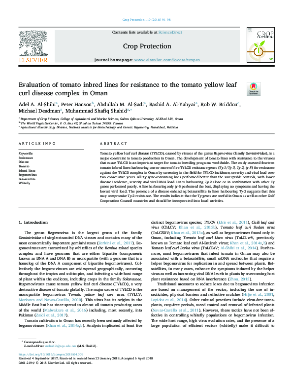 (PDF) Evaluation of tomato inbred lines for resistance to the tomato ...
