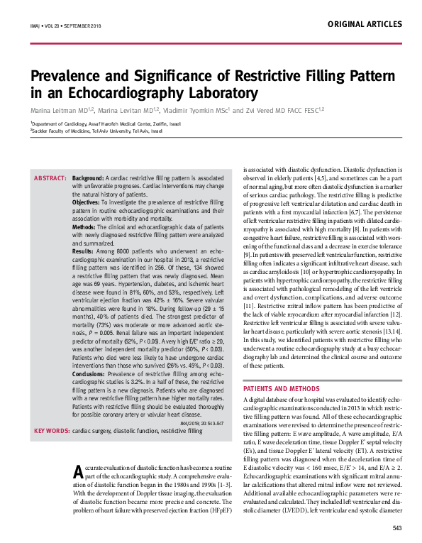 (PDF) Prevalence and Significance of Restrictive Filling Pattern in an ...