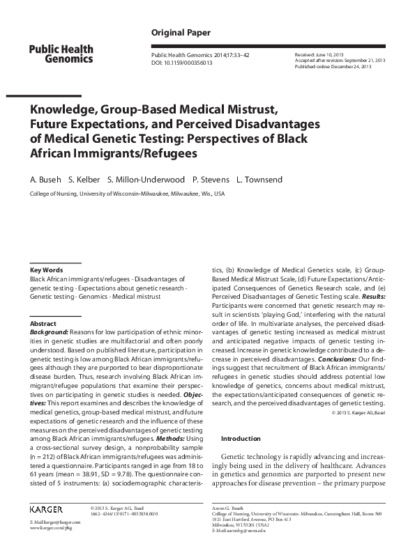 (PDF) Knowledge, Group-Based Medical Mistrust, Future Expectations, and ...