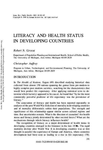 (PDF) Literacy and Health Status in Developing Countries