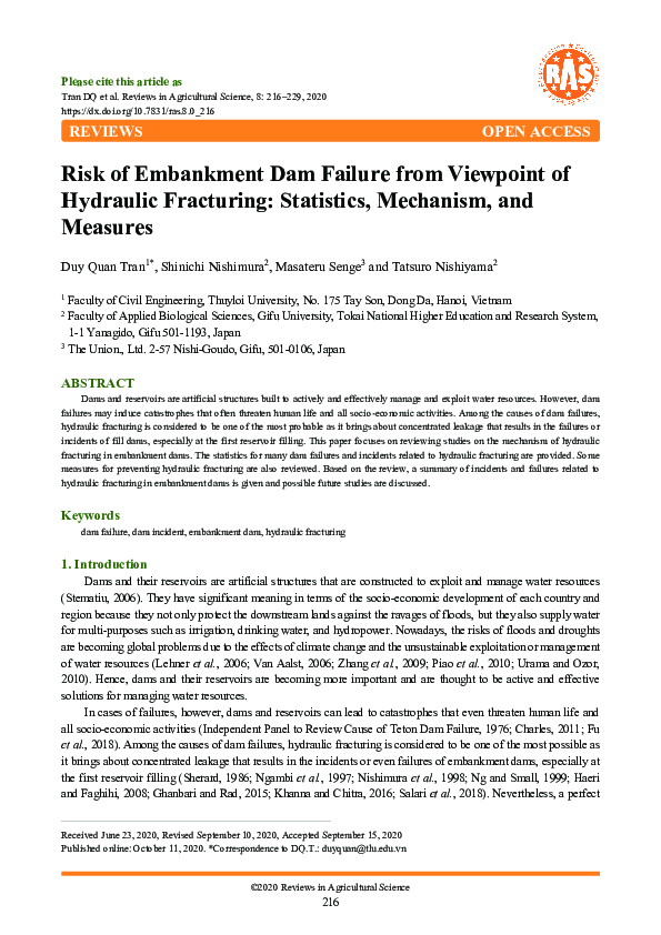 (PDF) Risk of Embankment Dam Failure from Viewpoint of Hydraulic ...