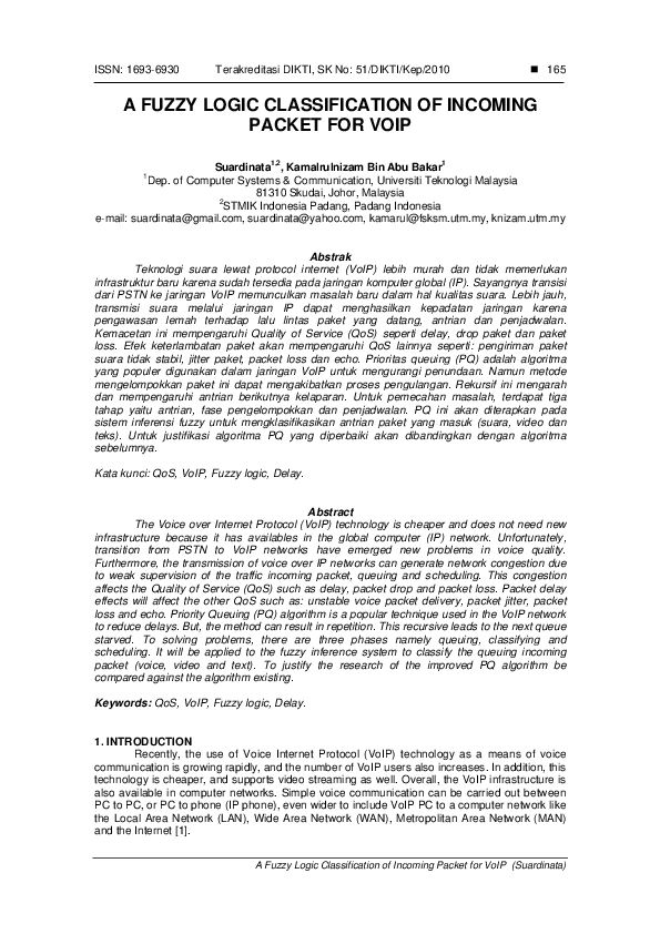 (PDF) A Fuzzy Logic Classification of Incoming Packet for Voip
