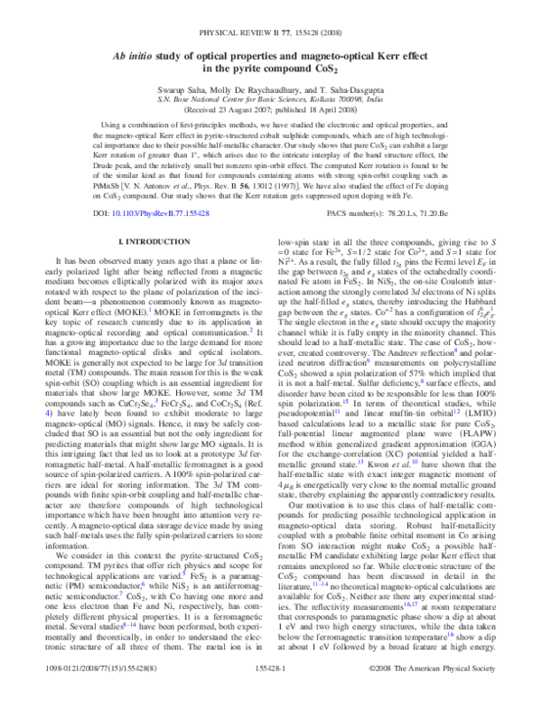 (PDF) Ab initio study of optical properties and magneto-optical Kerr ...