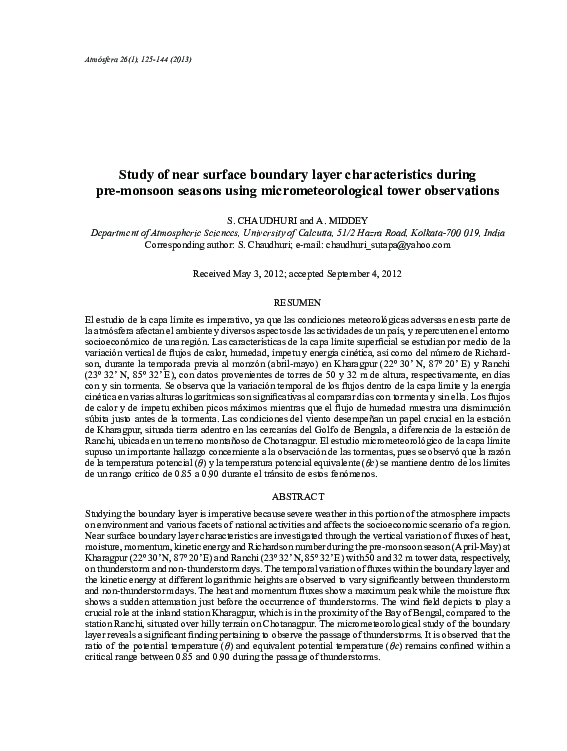 (PDF) Study of near surface boundary layer characteristics during pre ...