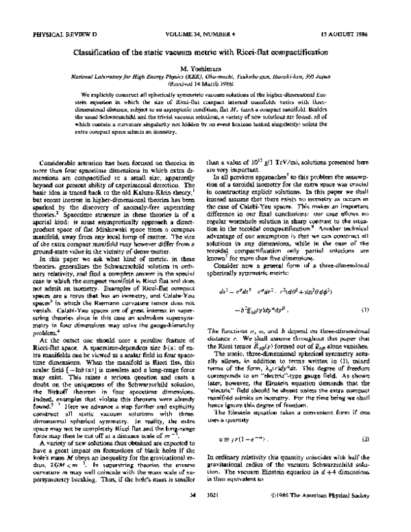 (PDF) Classification of the static vacuum metric with Ricciflat