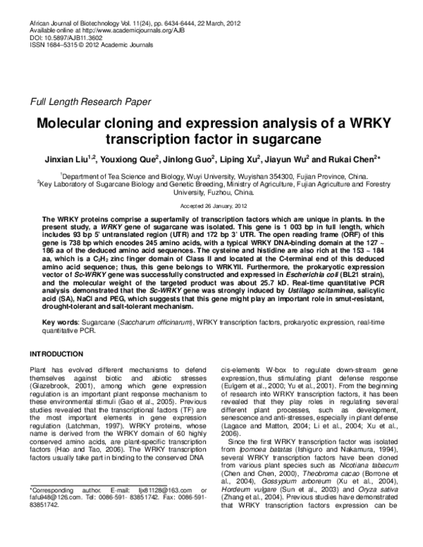 (PDF) Molecular cloning and expression analysis of a WRKY transcription ...